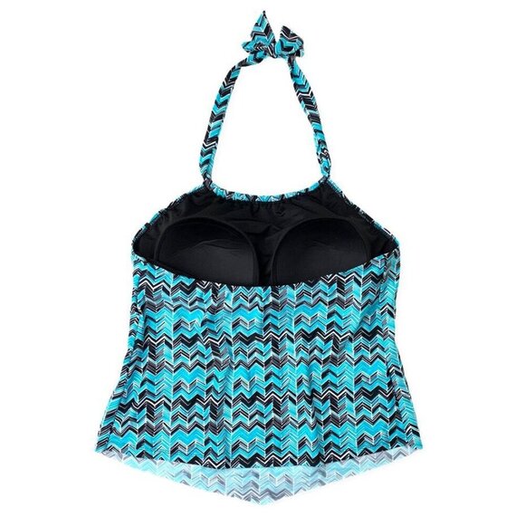 Sea & Sand Plus Size High Neck Tankini Top Women's Swimwear Blue/Black - Picture 3 of 10